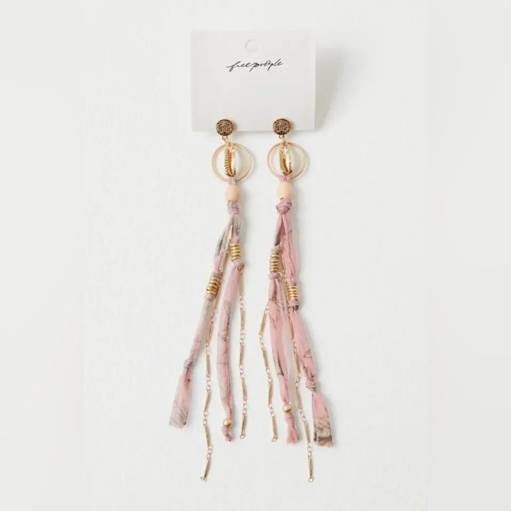 Free People Bridge Dangle Earrings Jewelry Gold-Tone Beaded Cowrie Shell - Picture 5 of 9